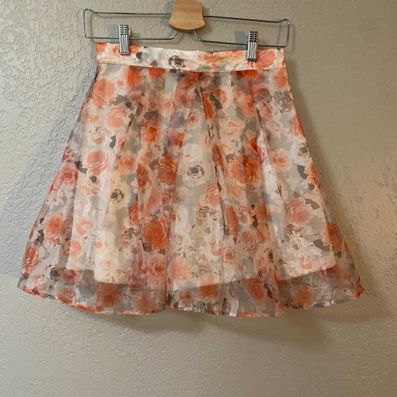 NWT Nordstrom HIP Pink Floral Short Skirt Sheer Mini Gray A Line Girly Sweet - Picture 6 of 6